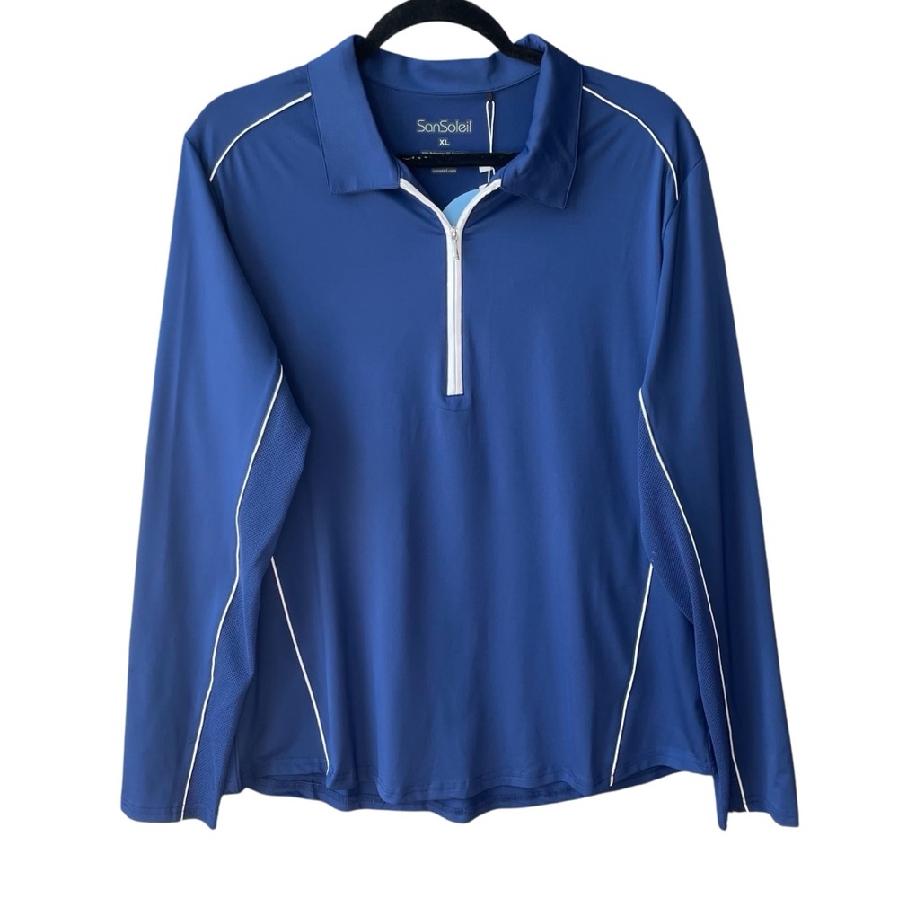 Blue Long Sleeve Zip Polo Shirt - Picture 3 of 7
